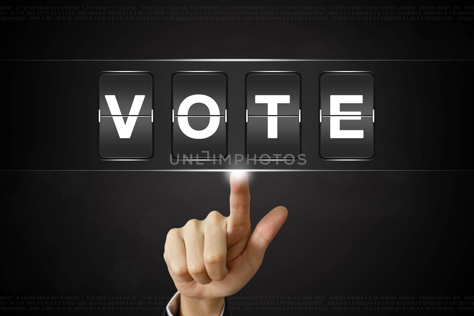 business hand pushing vote on Flipboard Display