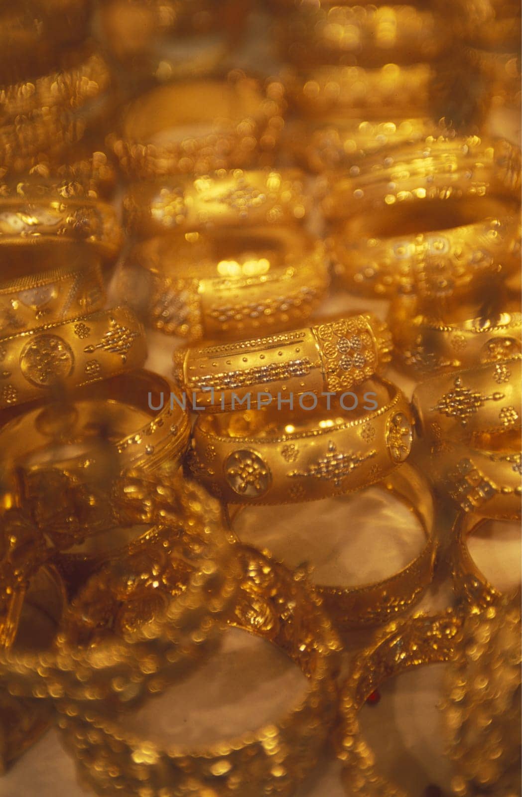 a Gold shop the souq or Market in the old town in the city of Dubai in the Arab Emirates in the Gulf of Arabia.