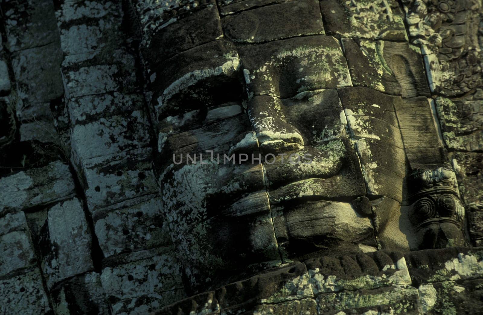 the bayon temple in angkor Thom temples in Angkor at the town of siem riep in cambodia in southeastasia.