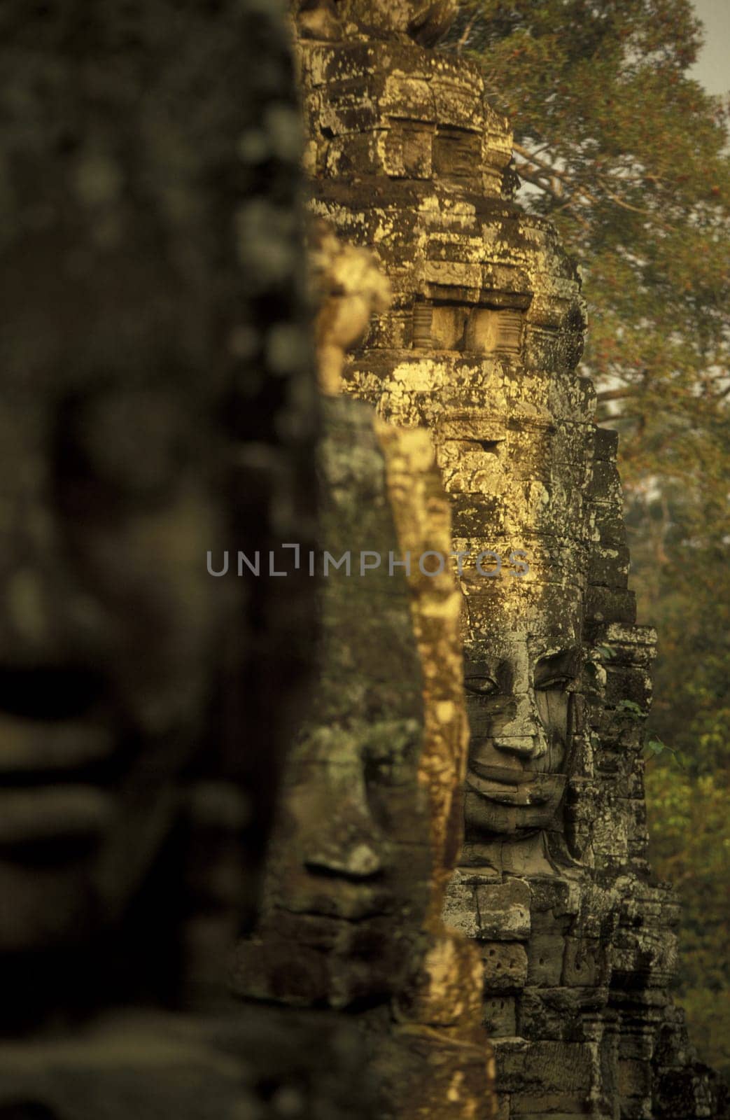the bayon temple in angkor Thom temples in Angkor at the town of siem riep in cambodia in southeastasia.