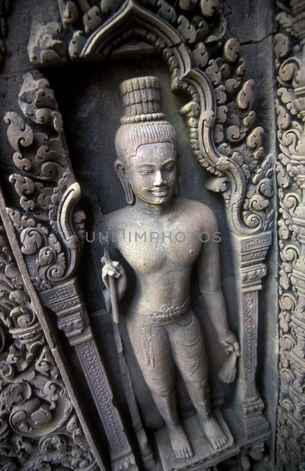 the Banteay Srei temple in Angkor at the town of siem riep in cambodia in southeastasia.
