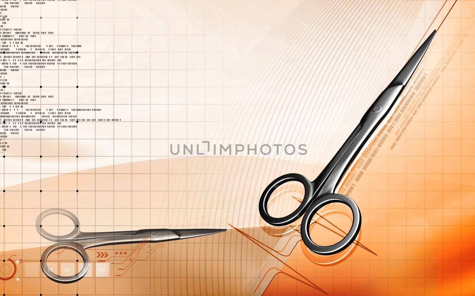 Digital illustration of surgical scissors in colour background