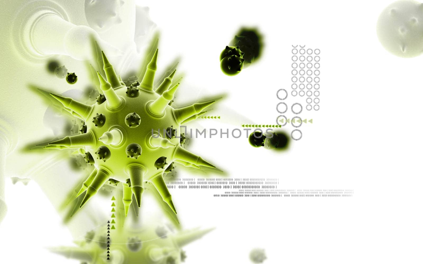 Digital illustration of Flu virus in colour background