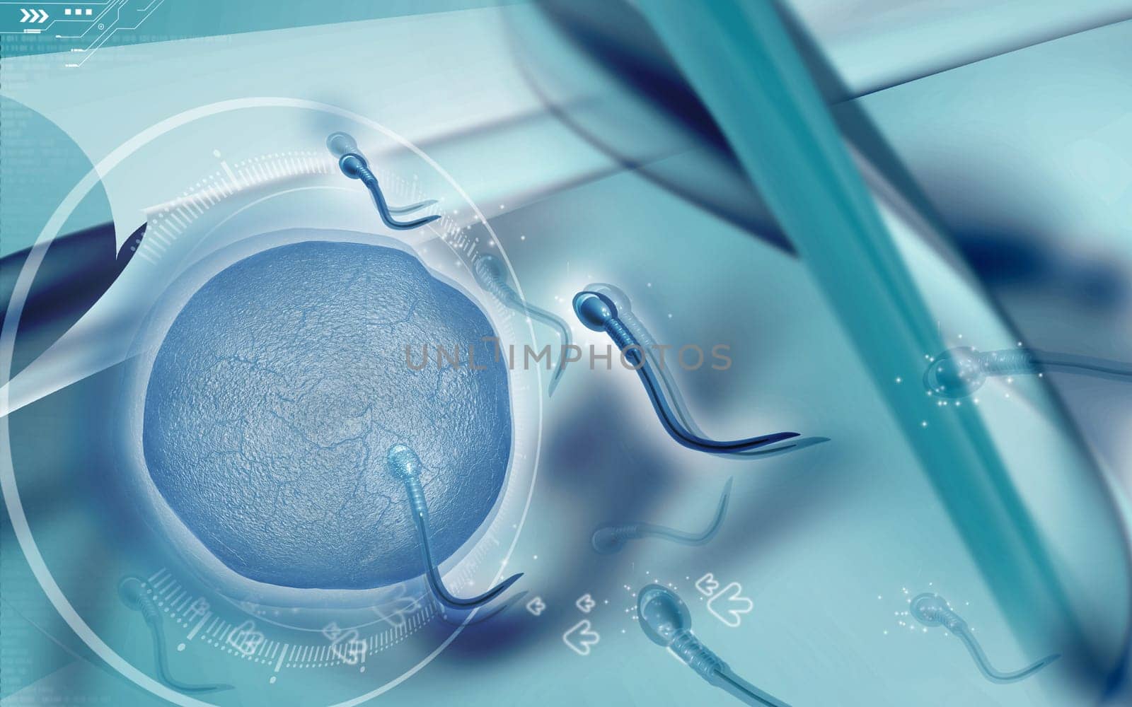 Digital illustration of sperm in colour background