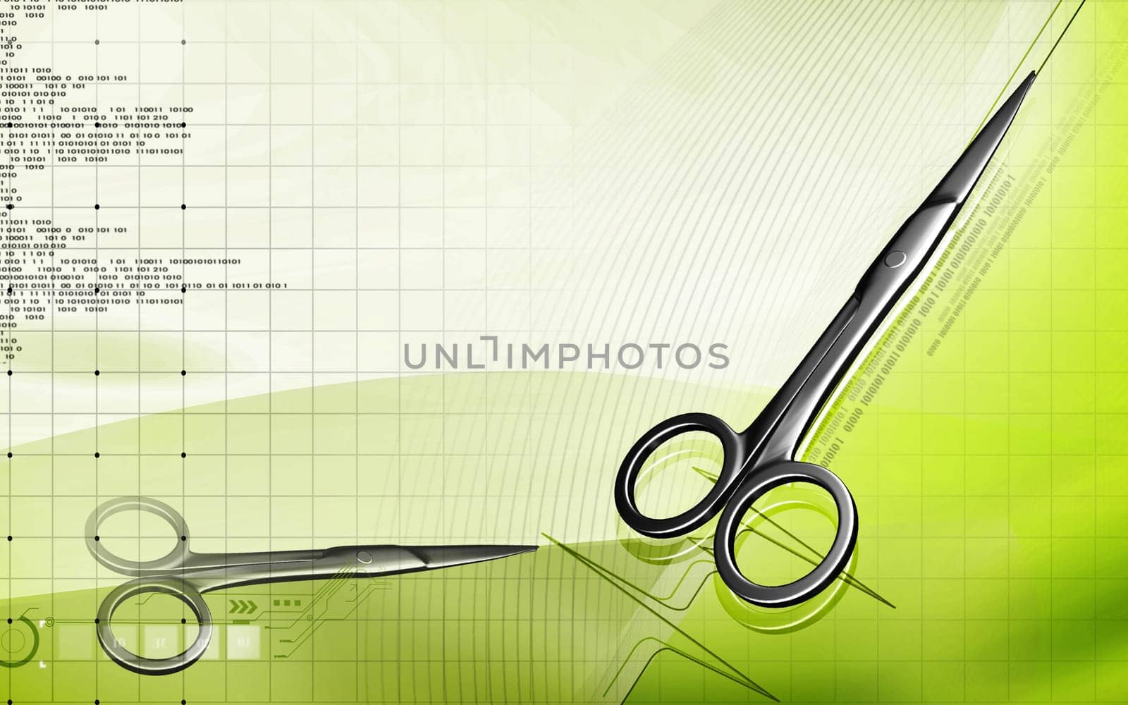 Digital illustration of surgical scissors in colour background