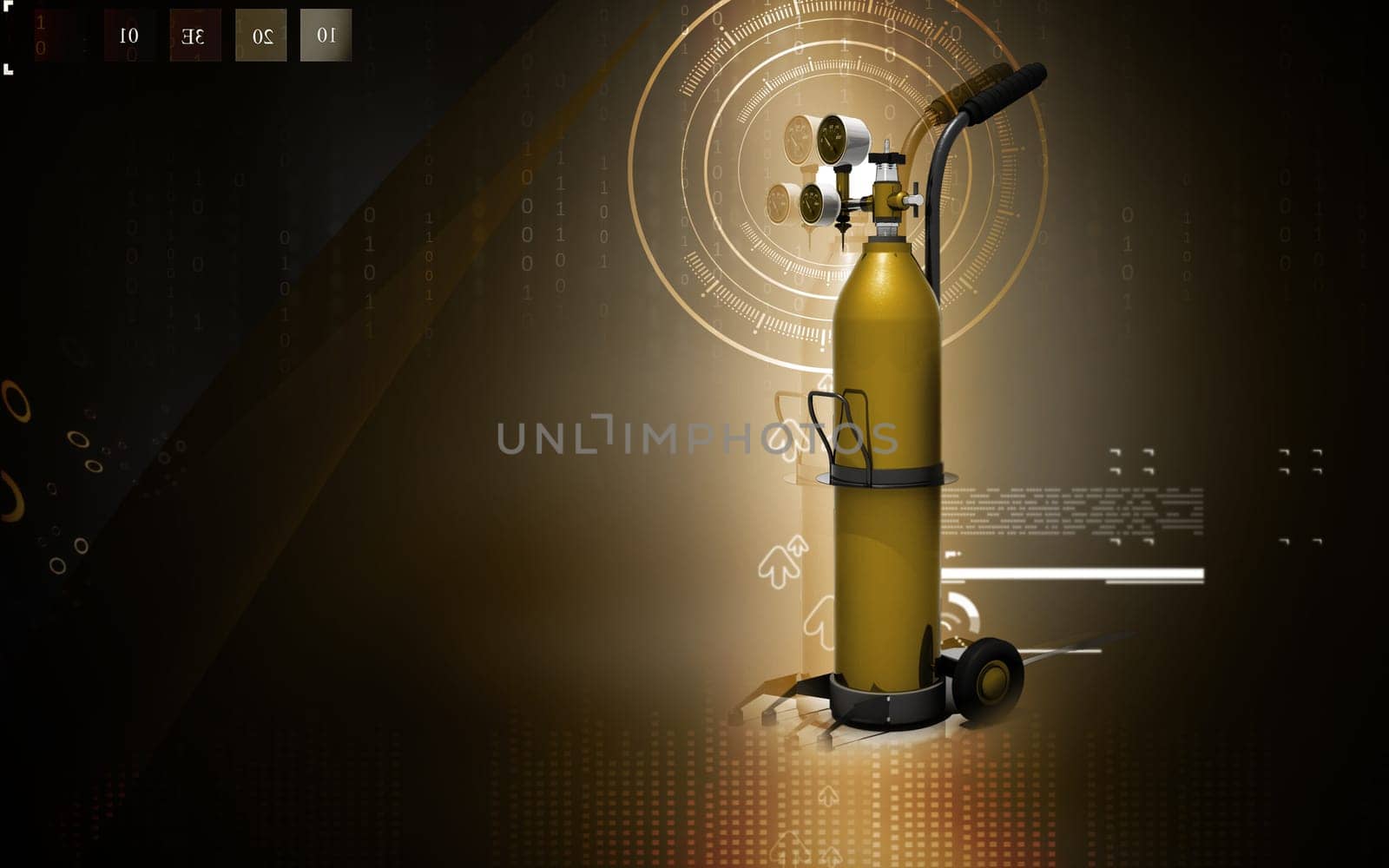 Digital illustration of oxygen cylinder in colour background