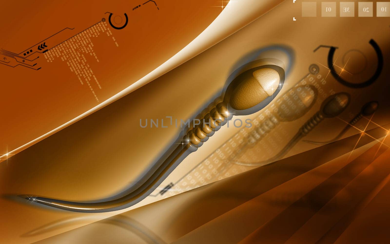 Digital illustration of sperm in colour background