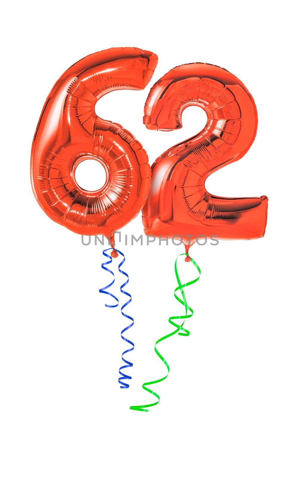 Red balloons with gift ribbon - number 62