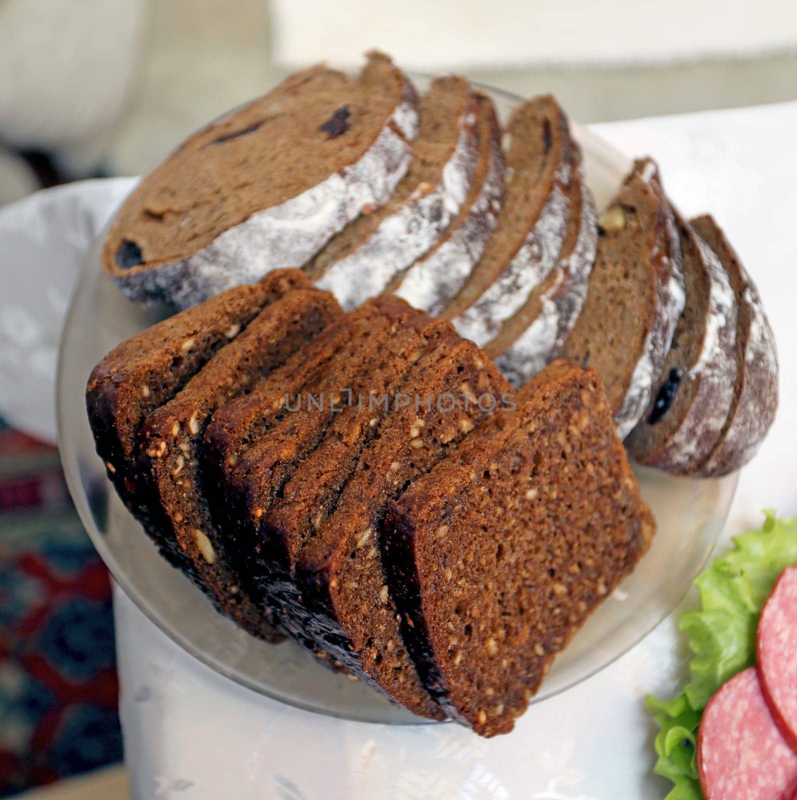 delicious bread on a plate on the festive table home