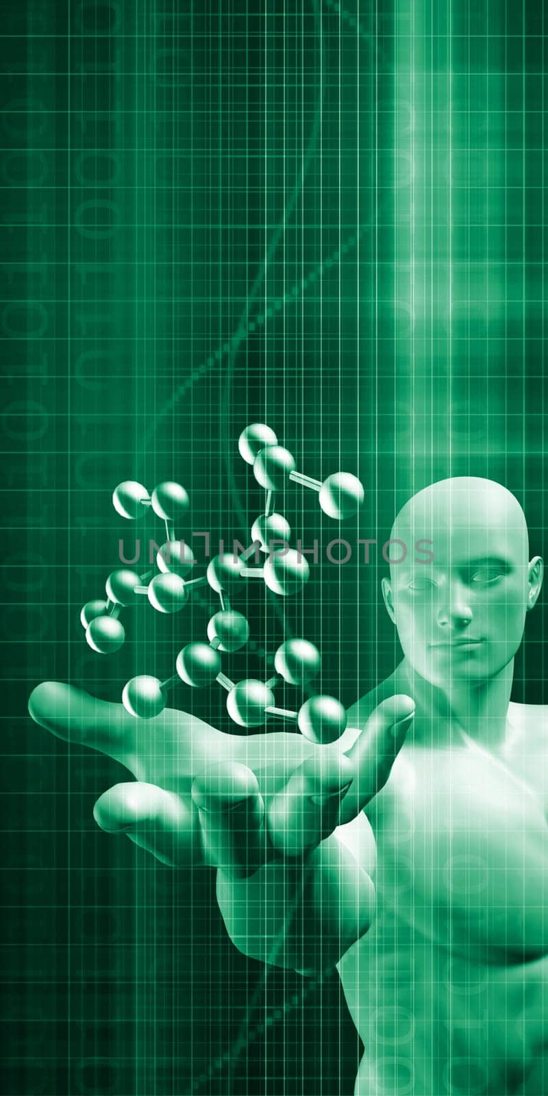 Man Observing and Analyzing Molecule Structure Art