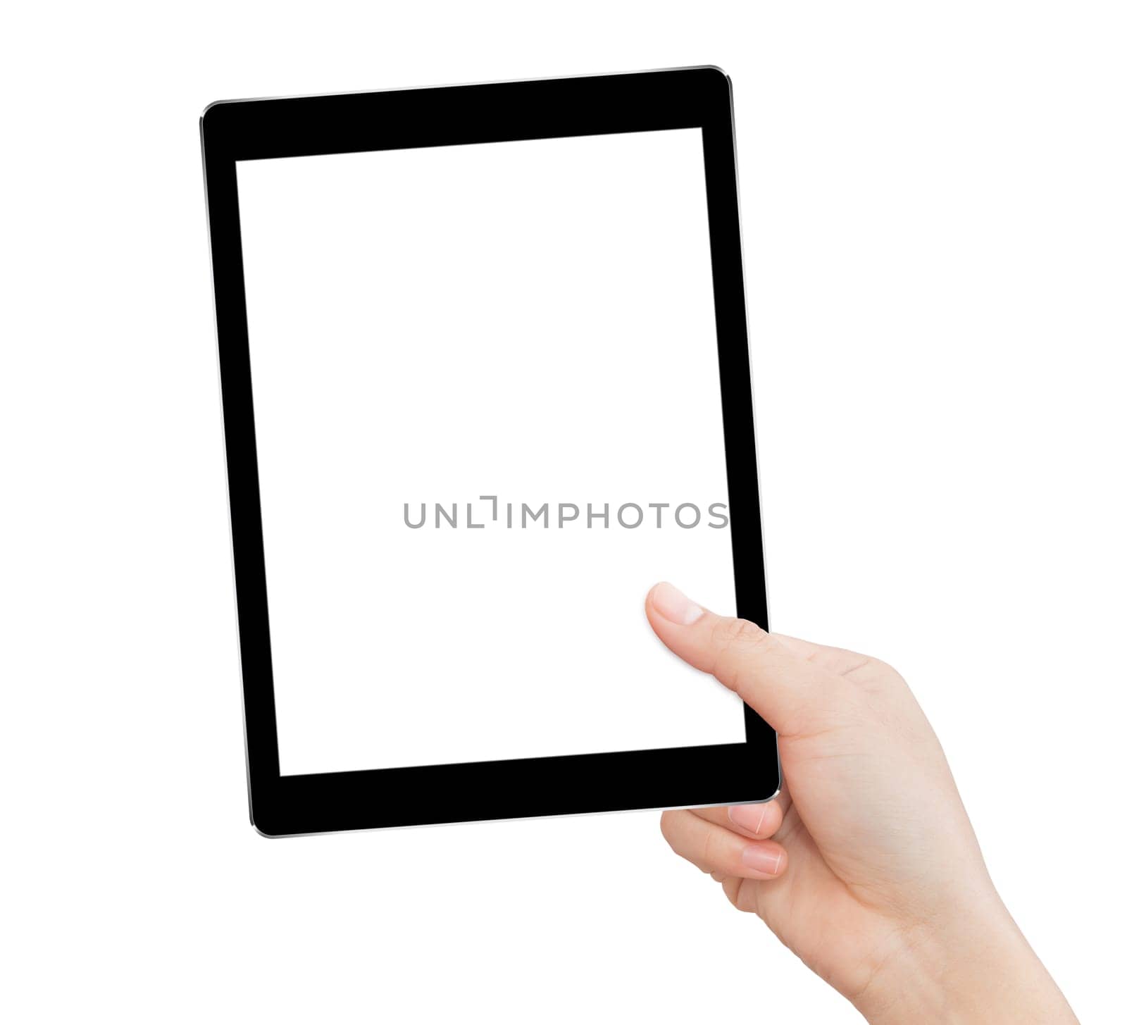 hand holding tablet similar to ipades style isolated inside