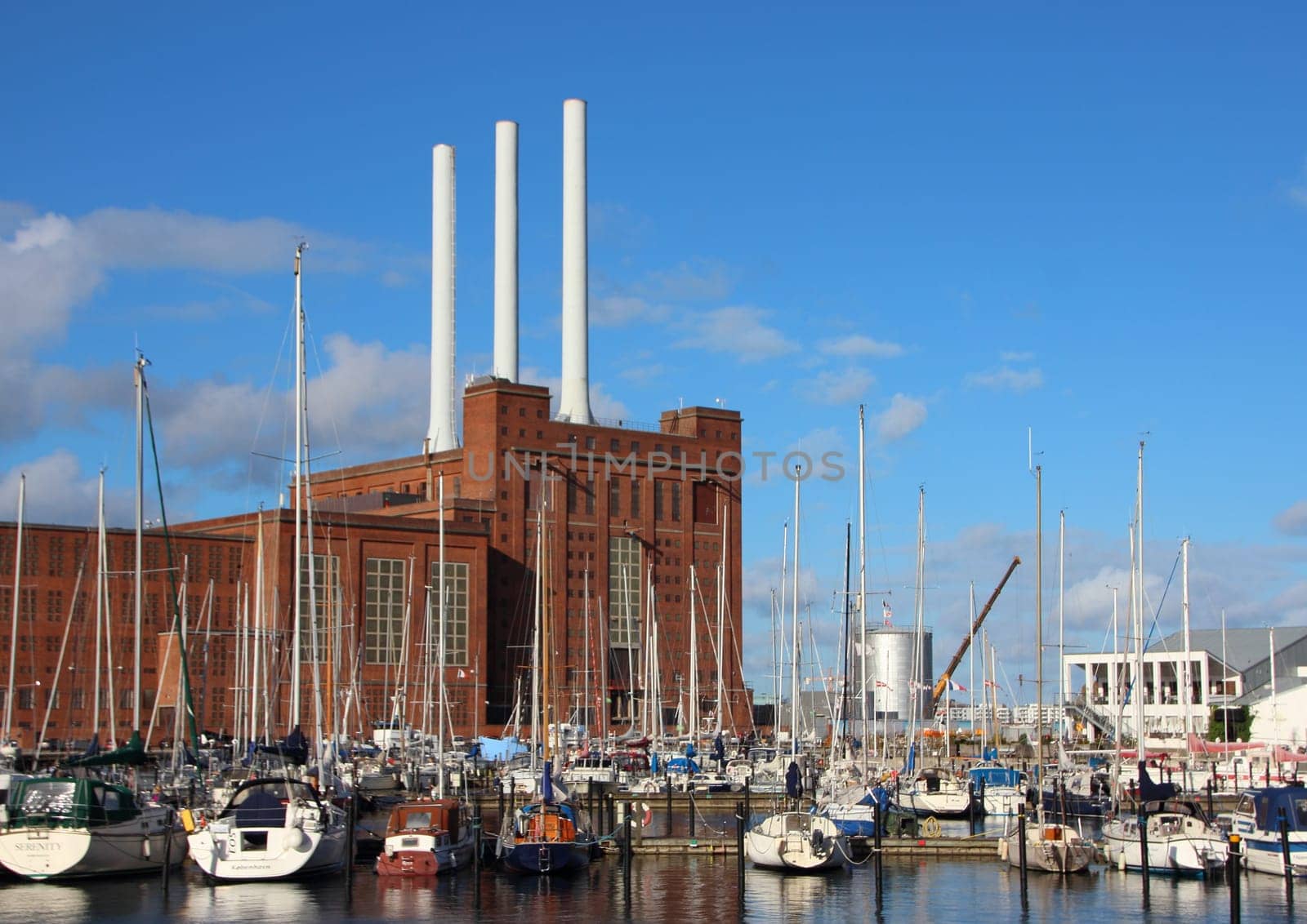 Urban Yacht Harbor in City near Industry. Urban Living.