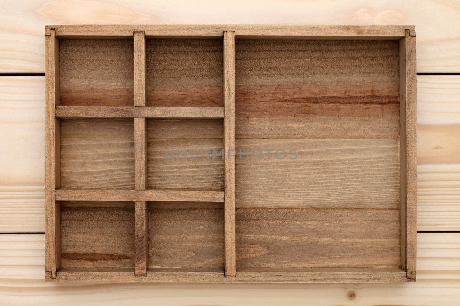 Empty wooden box with wood background