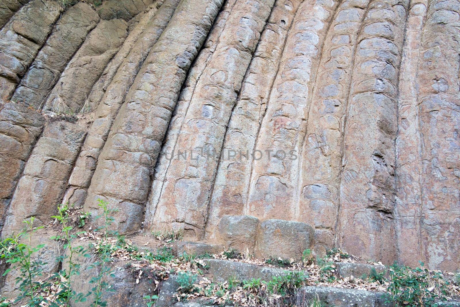 Konojedy Rock Loaves - former quarry at the foot of the northwestern slope of the mountain Dubi near the village Konojedy, Czech republic. Elongated, forested massif is a rest of several lava flows. Here you can see an example of basalt columnar jointing. Konojedy, Czech republic.