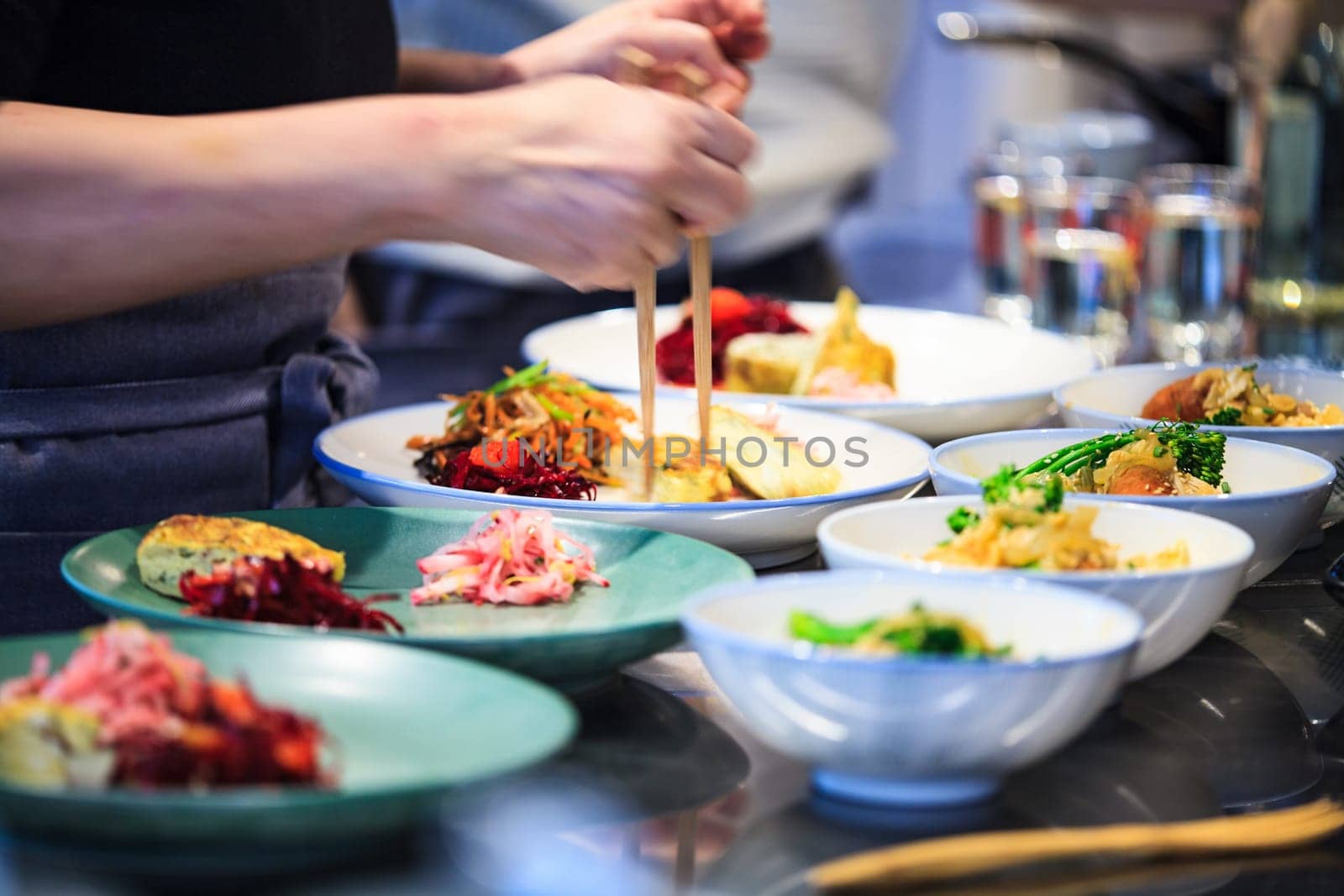 The Grilled vegetables in the dish with nice color