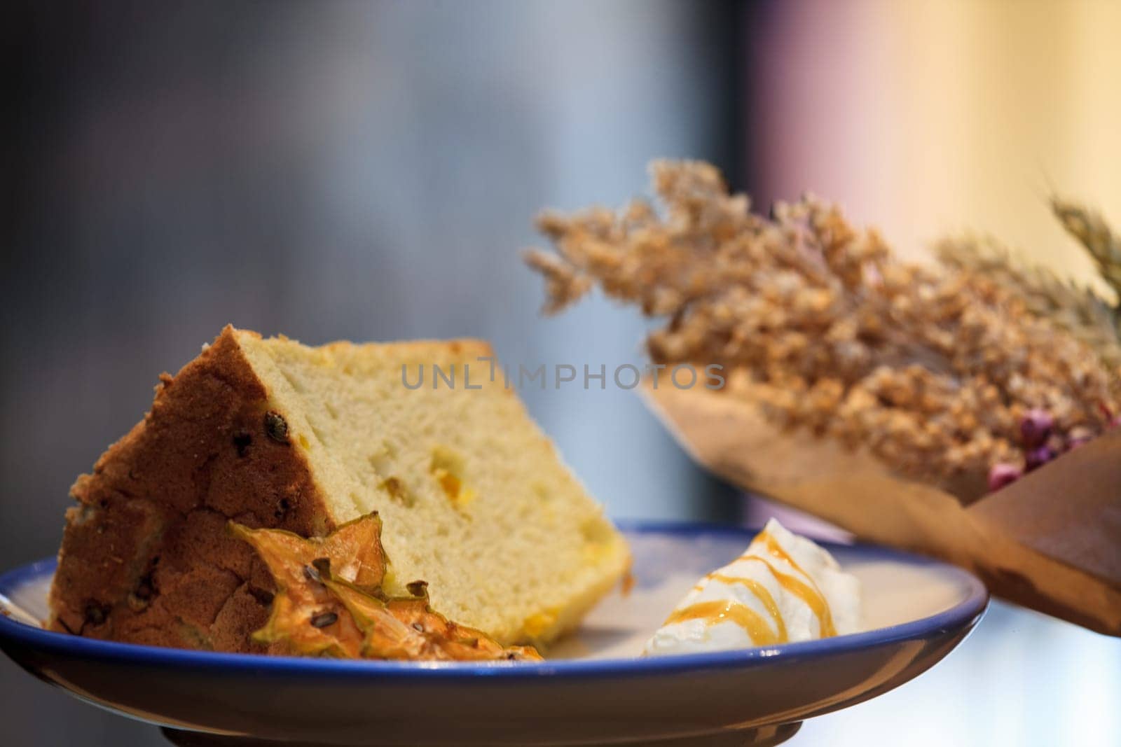 The Selective focus, Chiffon cake on nice dish cutting board