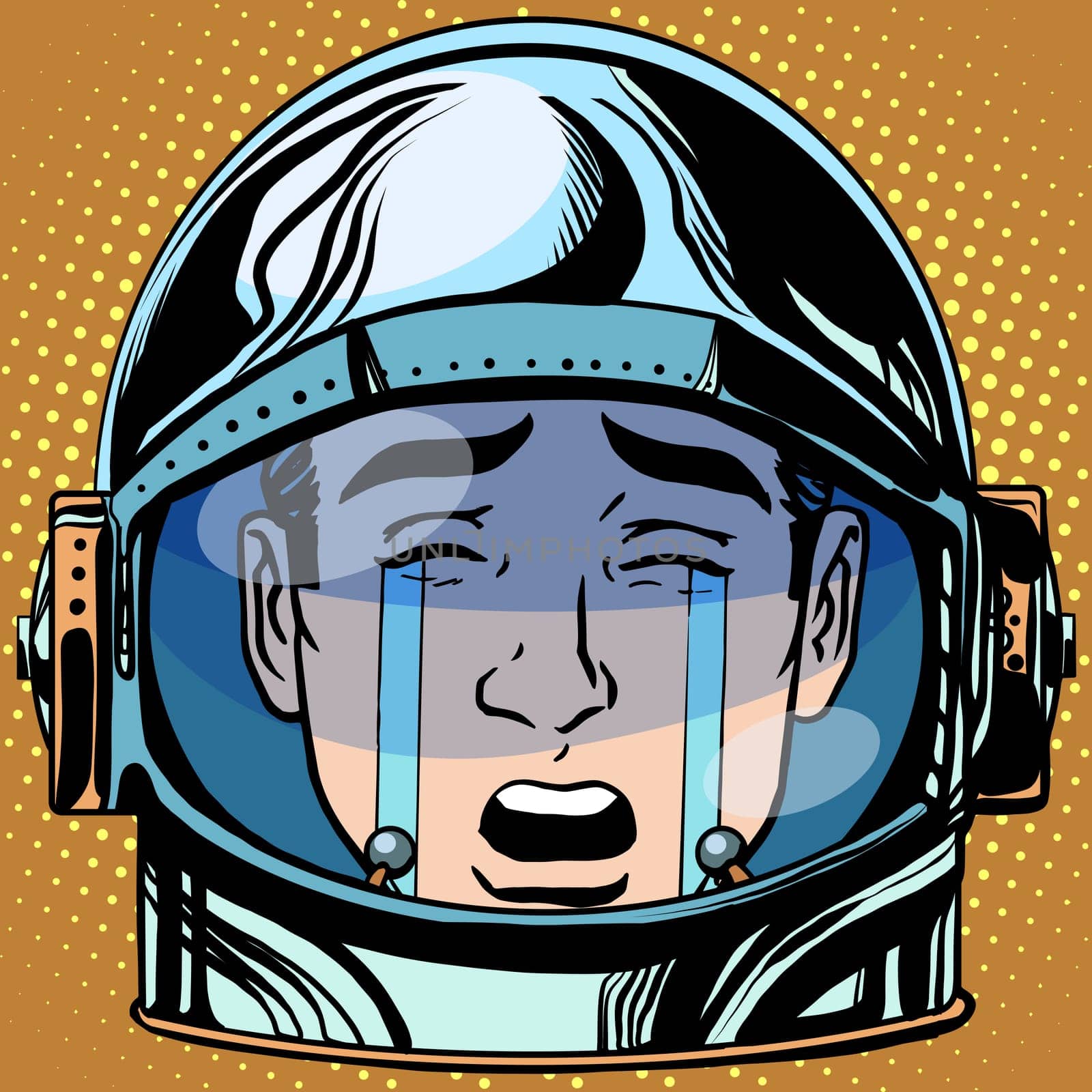 emoticon tears roar Emoji face man astronaut retro pop art retro style. Emotions face. Vector emoticon