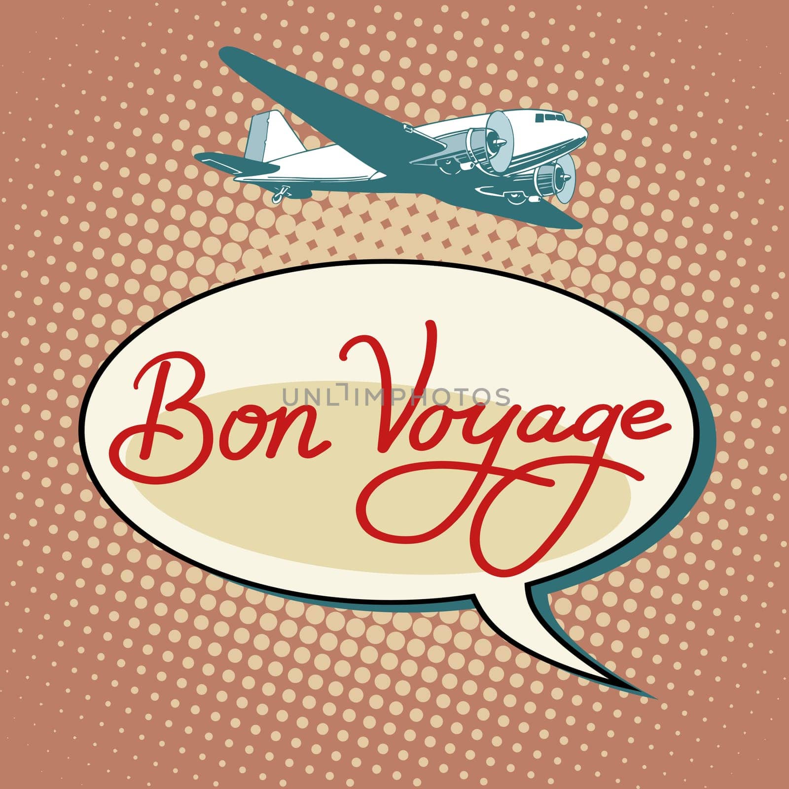 Bon voyage plane tourism flights pop art retro style. Air transport. Airport and travel