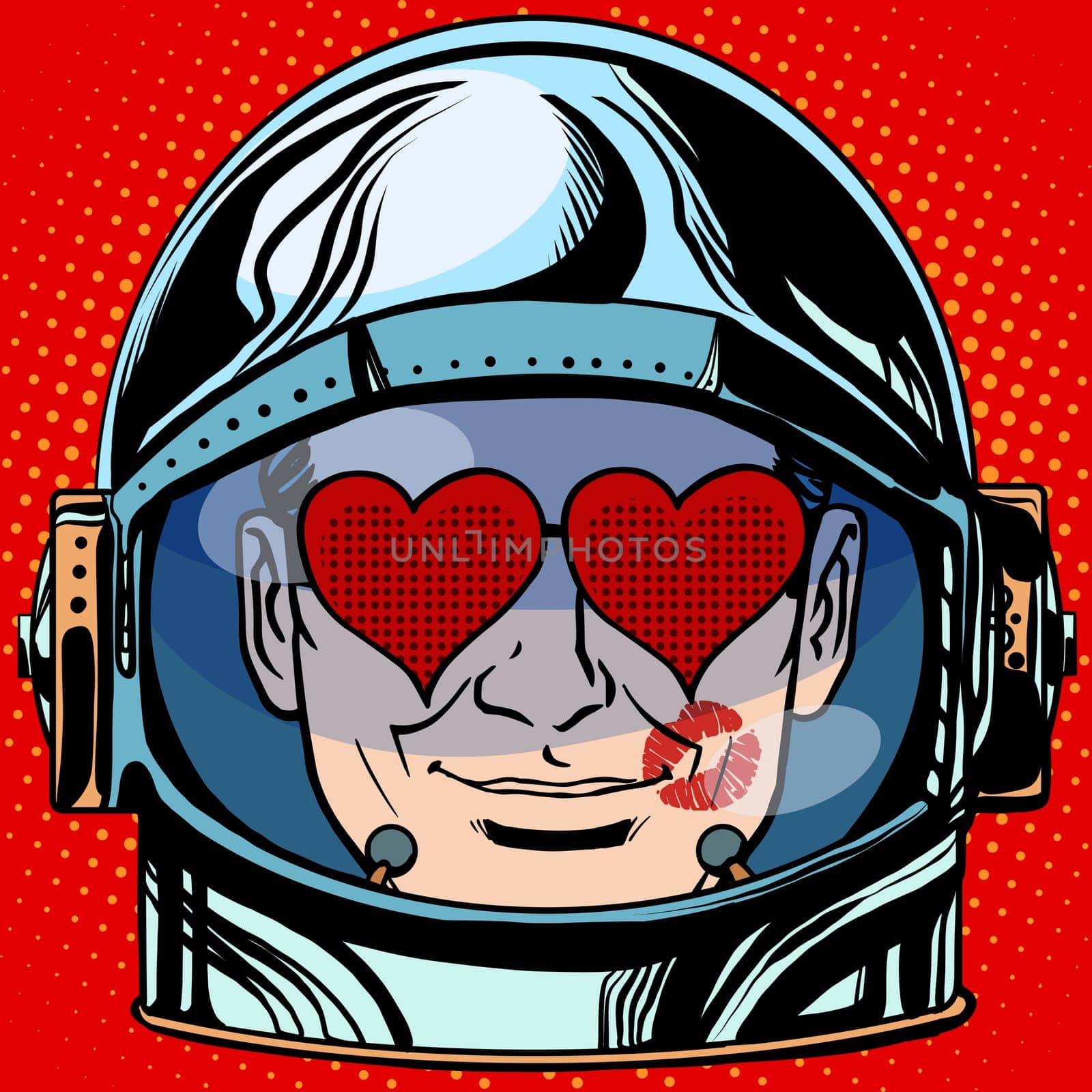 emoticon lover Emoji face man astronaut retro pop art retro style. Emotions face. Vector emoticon