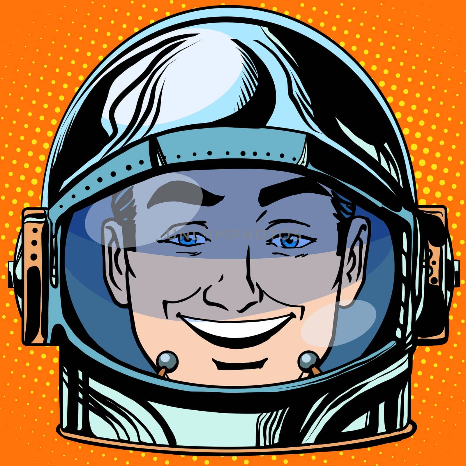 emoticon joy laughter Emoji face man astronaut retro pop art retro style. Emotions face. Vector emoticon