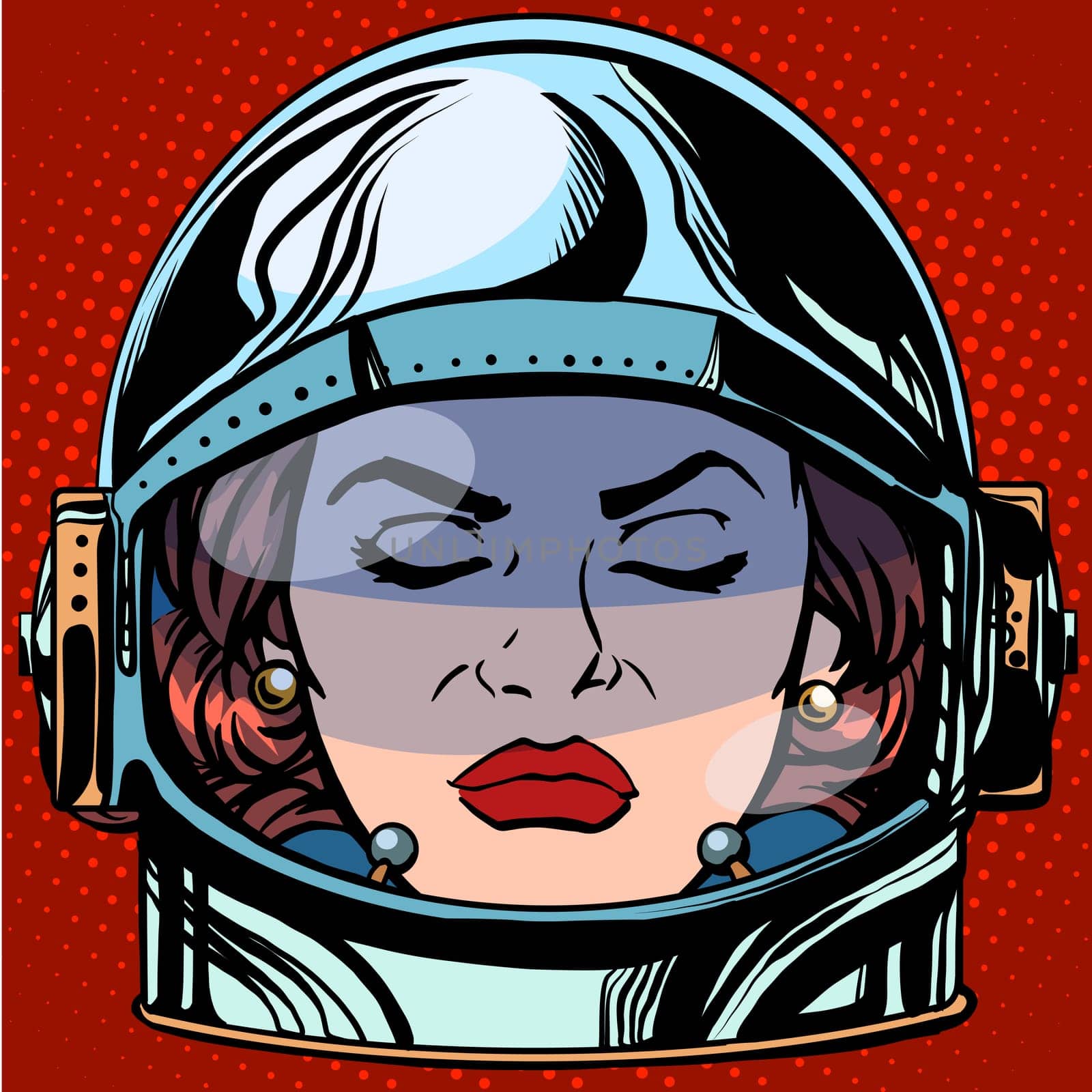 emoticon anger Emoji face woman astronaut retro pop art retro style. Emotions face. Vector emoticon