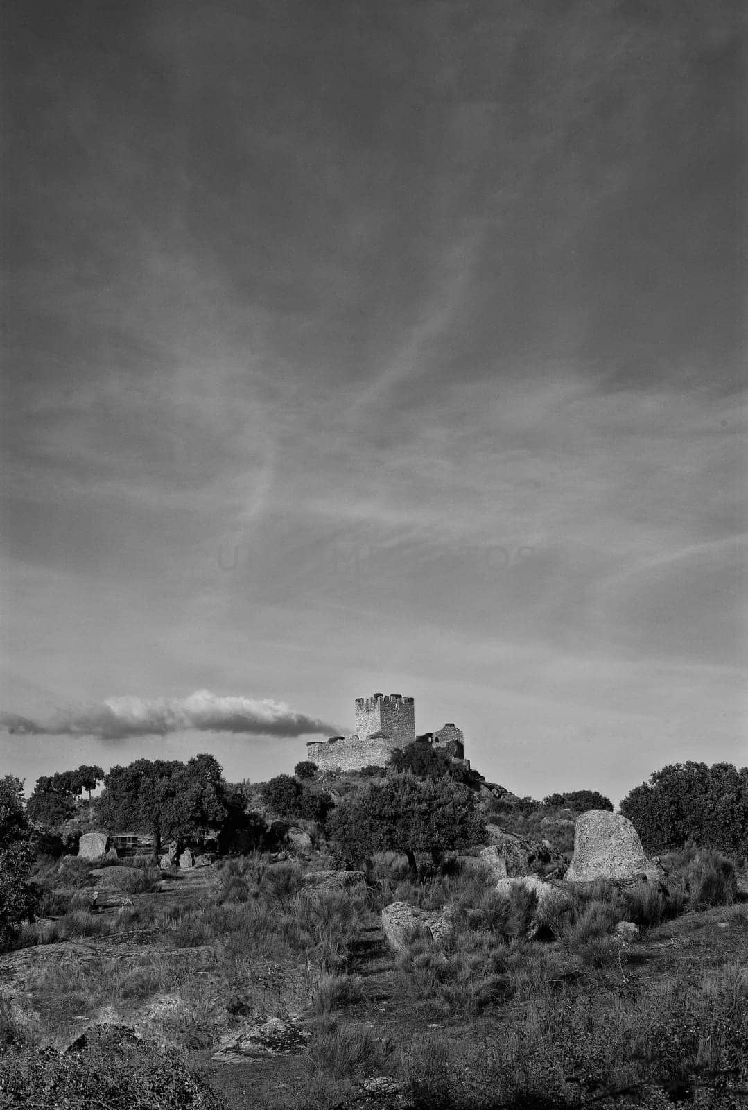 Ruined Fortress in the middle of countryside, Caceres, Spain