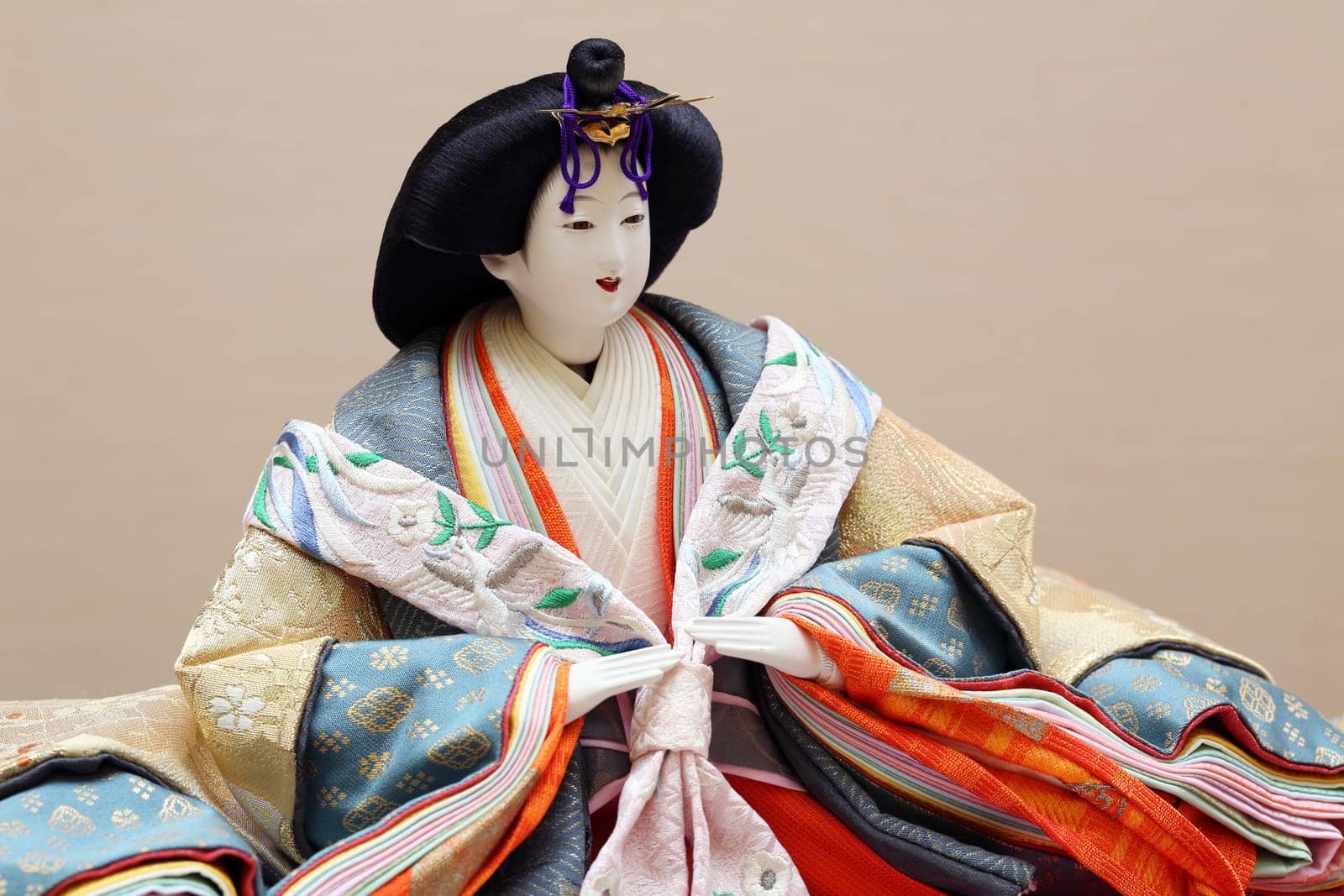 Close up of traditional Japanese hina doll