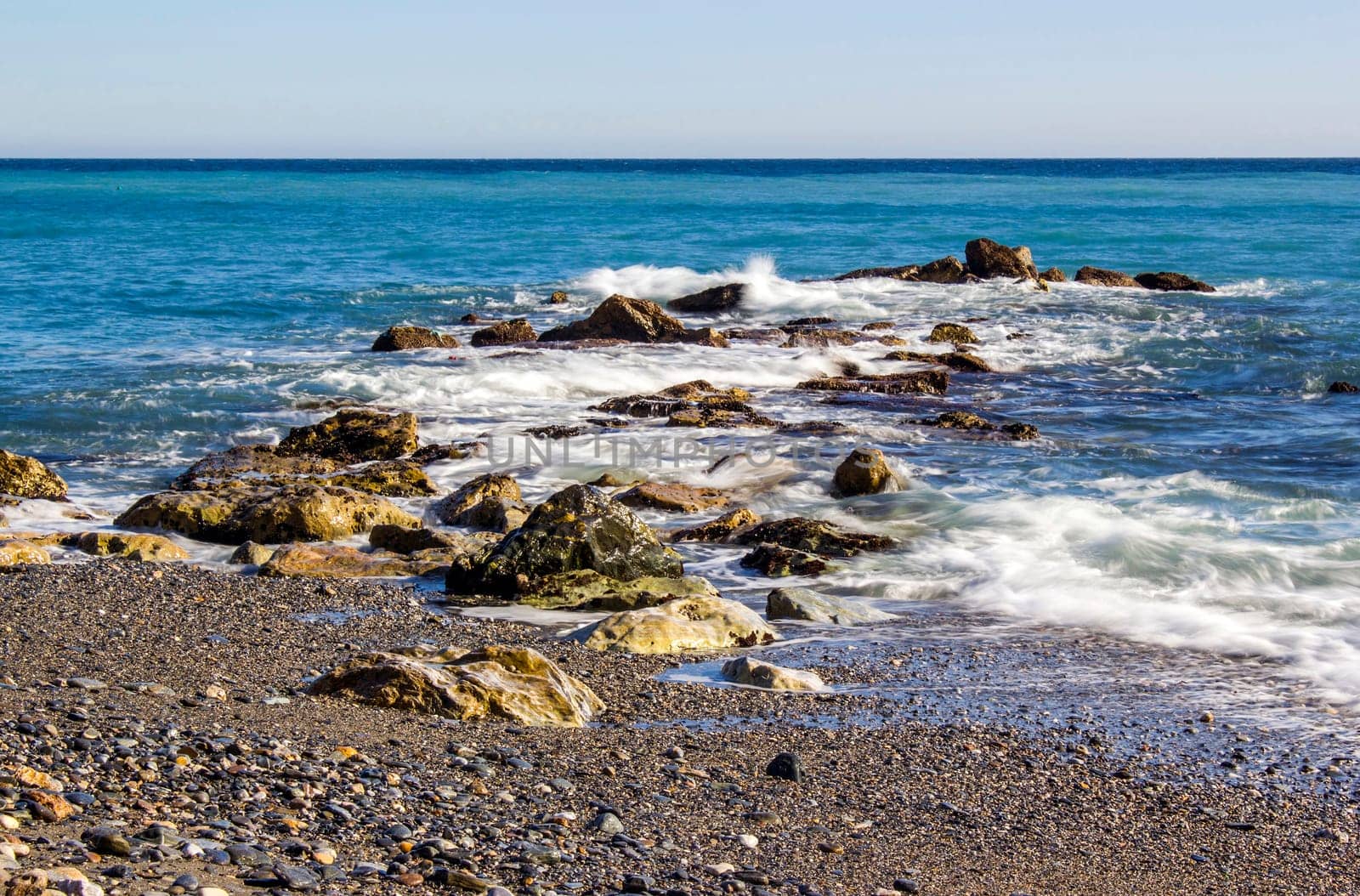 Stone beach in Almunecar, Andalusia, Spain