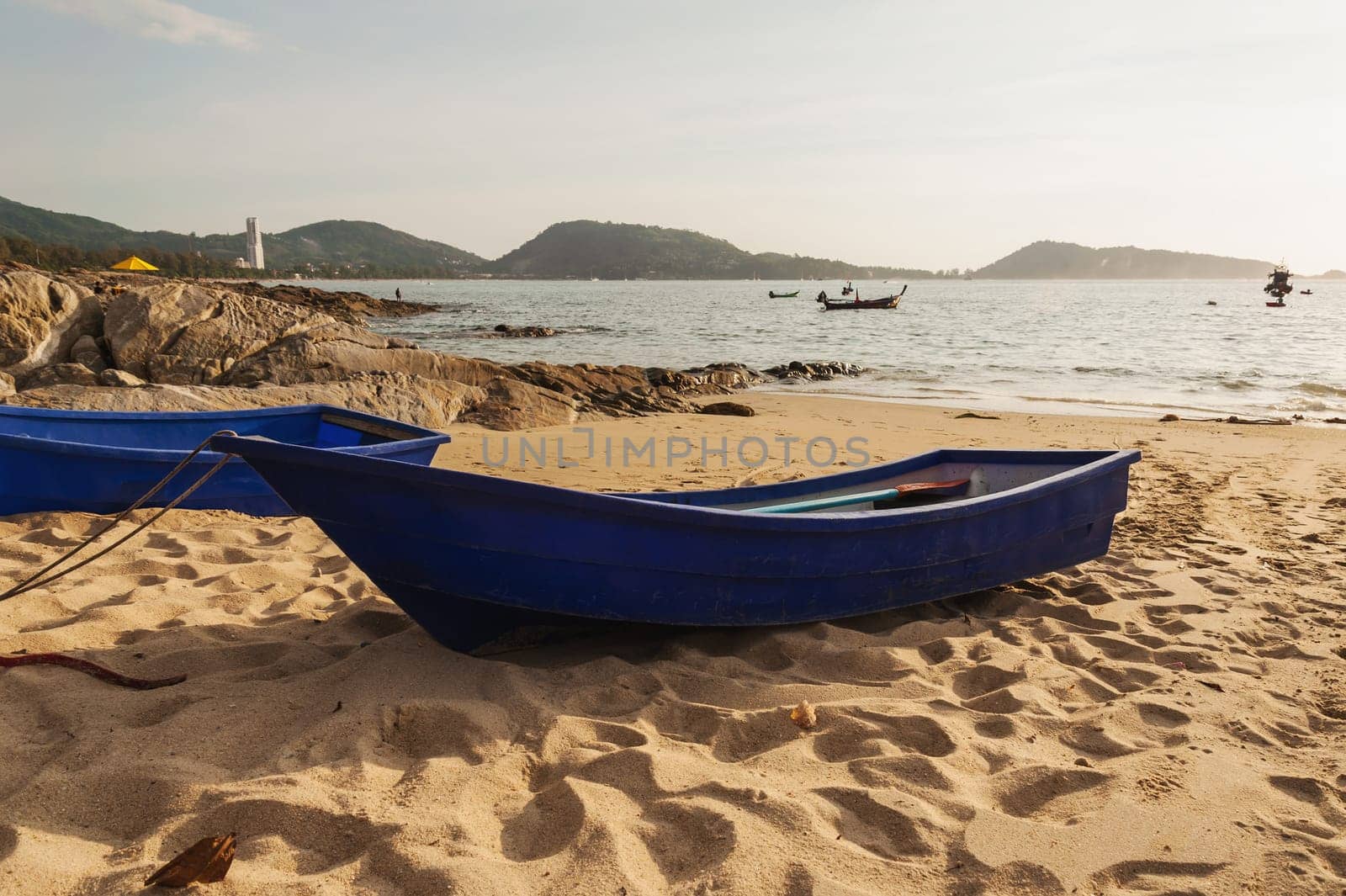 Boat on the beach in evening light