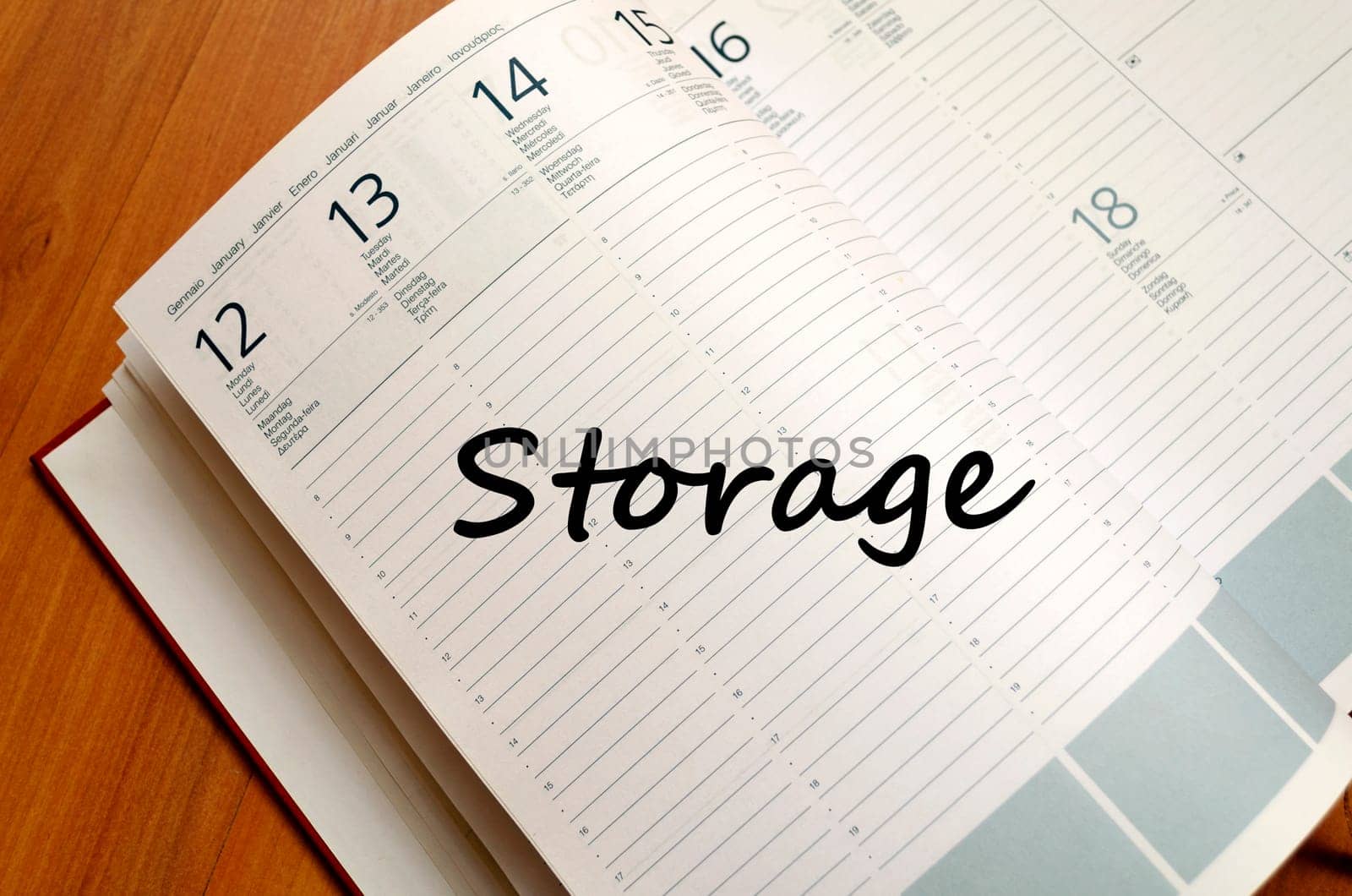Storage text concept write on notebook