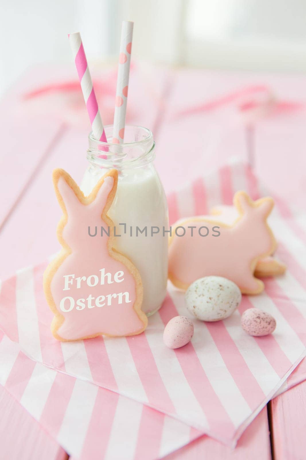 Colorful biscuits and milk at Easter