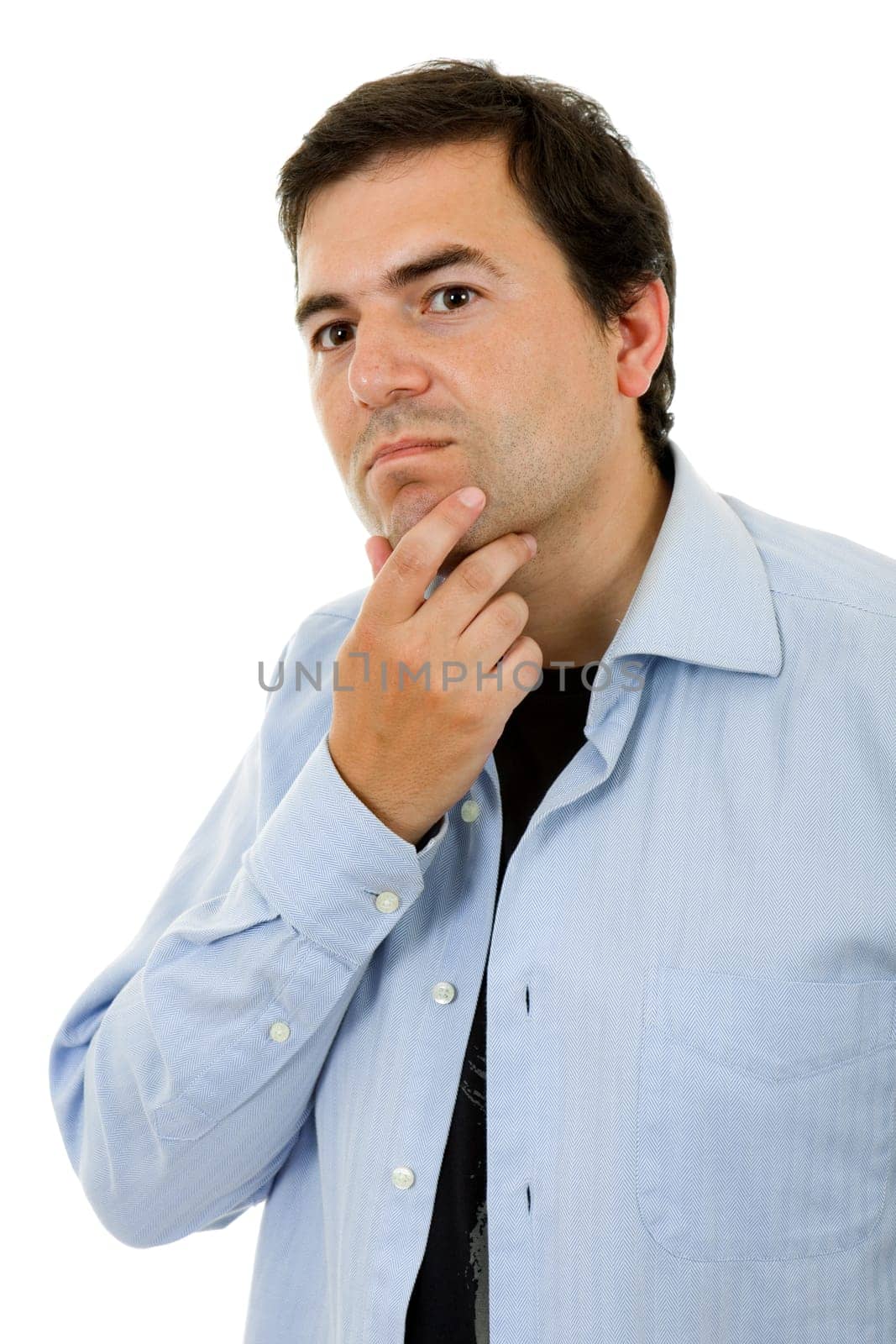 studio picture of a pensive young man, isolated on white