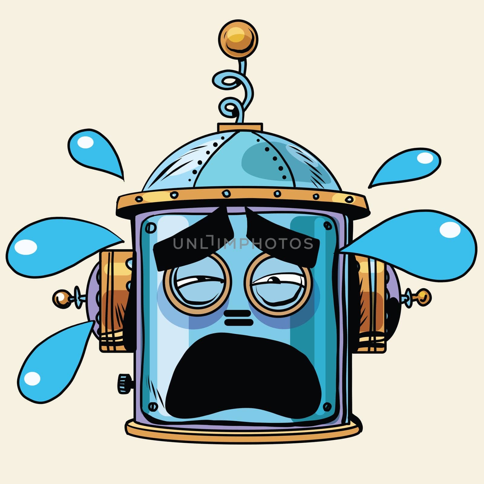 emoticon tears emoji robot head smiley emotion pop art retro style. Human emotions. Icon symbol. Technology and artificial intelligence