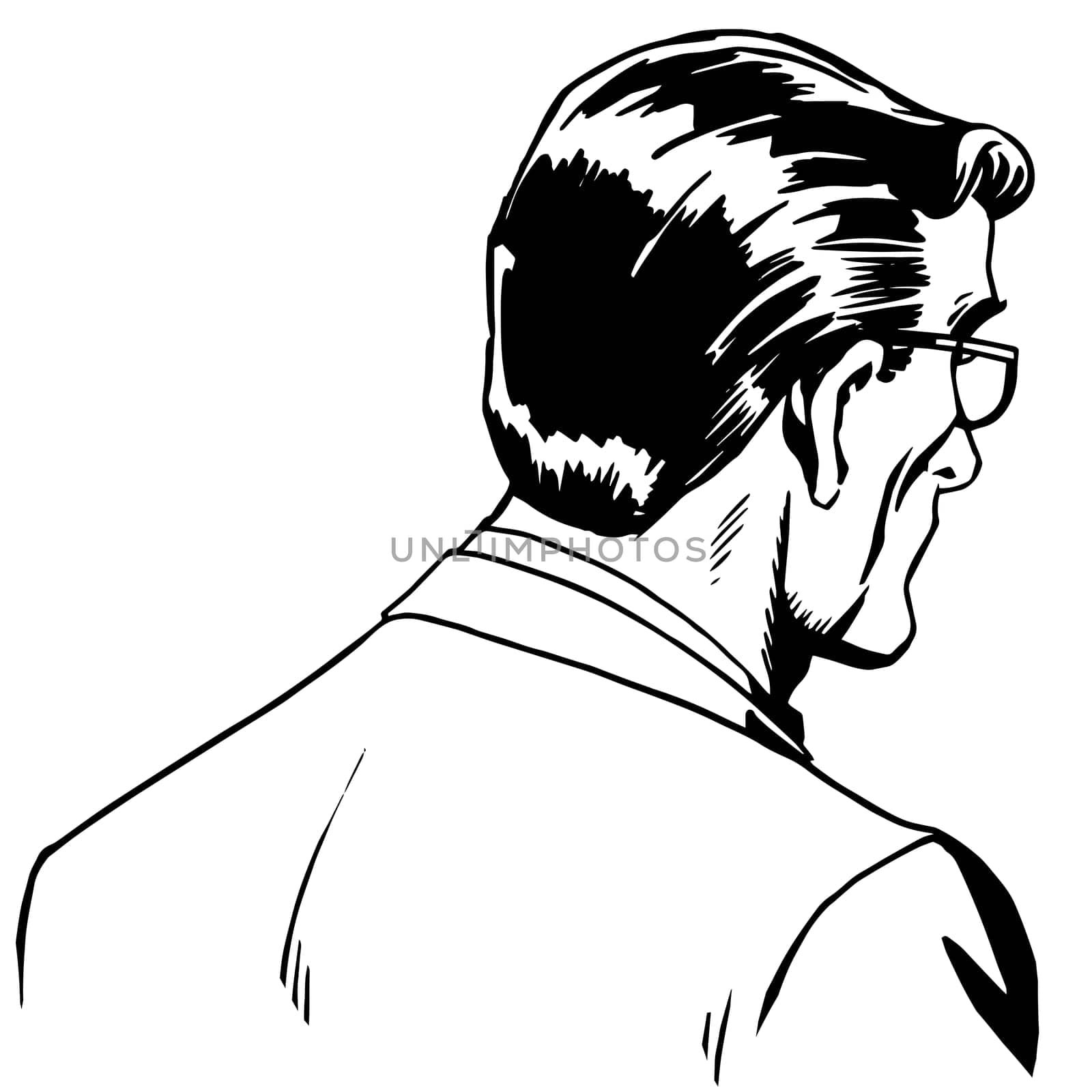 Man businessman back pop art retro style line art. Vector silhouette of a man