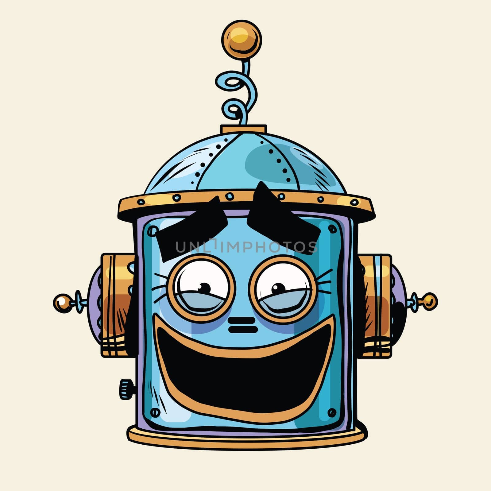 emoticon funny laughing emoji robot head smiley emotion pop art retro style. Human emotions. Icon symbol. Technology and artificial intelligence