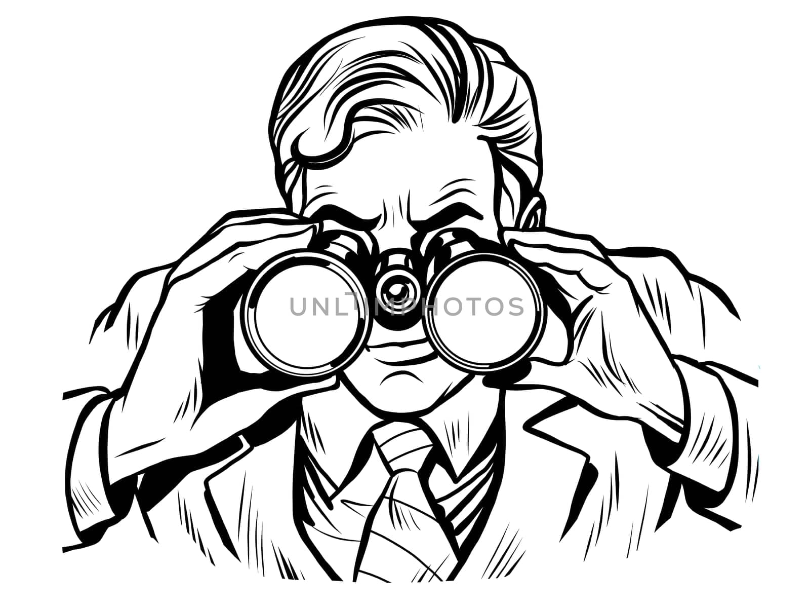 Sentinel watchman with binoculars line art pop art retro style line art