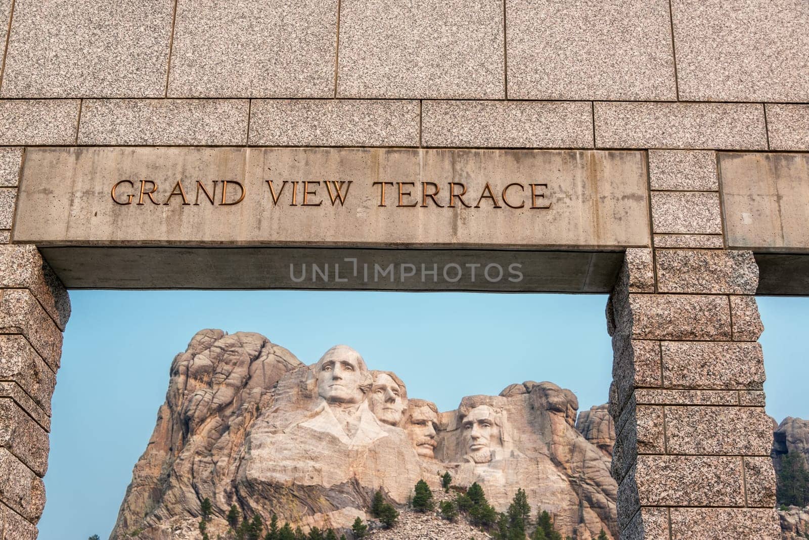 View of Mount Rushmore National Memorial and the entrance to the Grand View Terrace