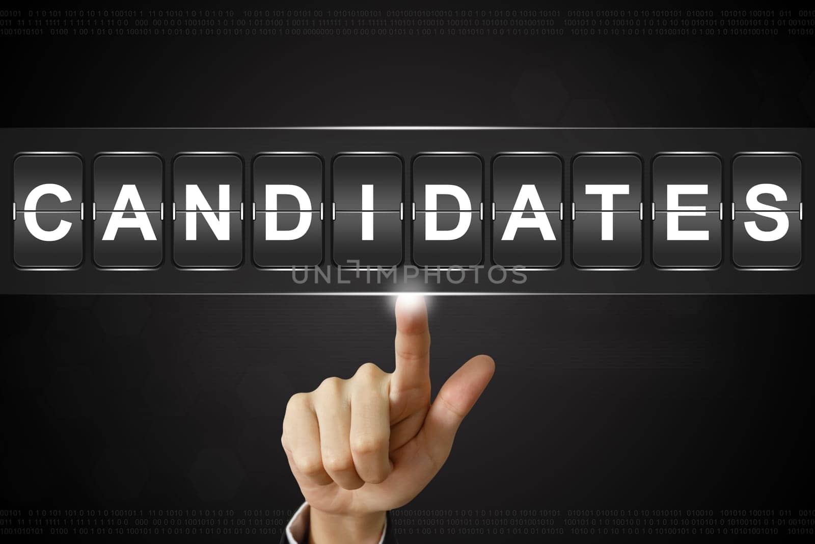 business hand pushing candidates on Flipboard Display