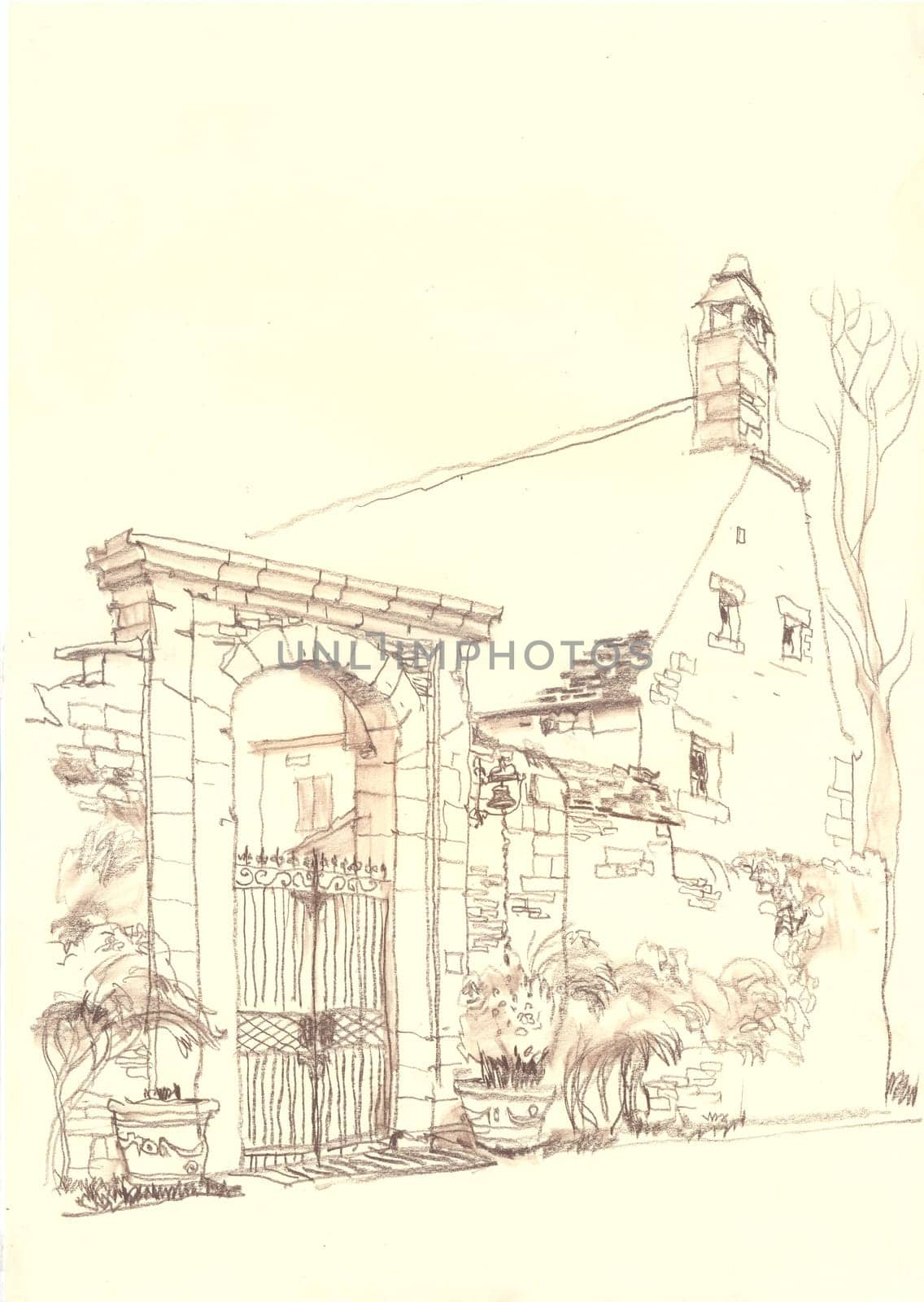 Old gate at the provincial European street. Architecture and the city. French province.