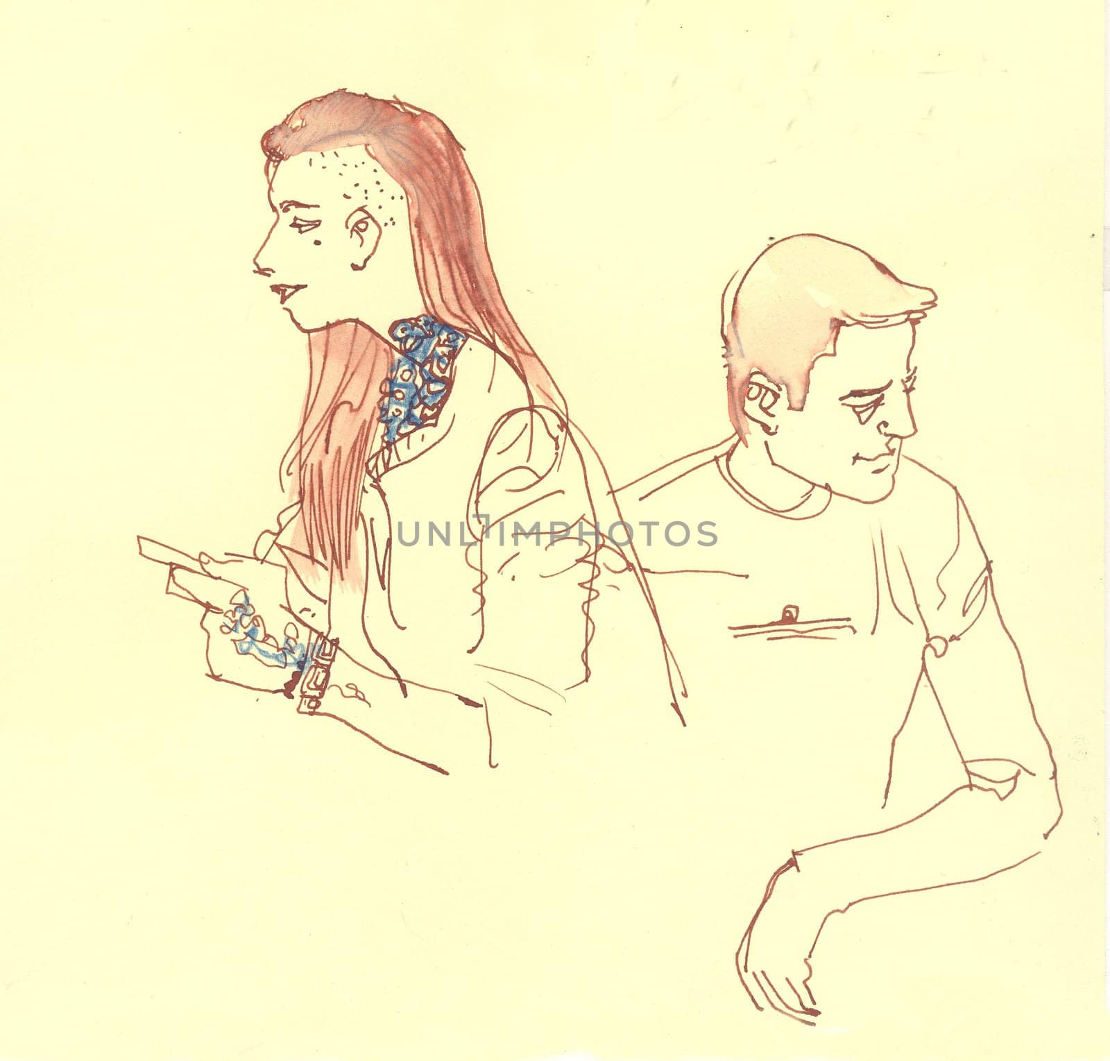 Young people a girl and a guy. Punks. Modern hairstyle. City scene