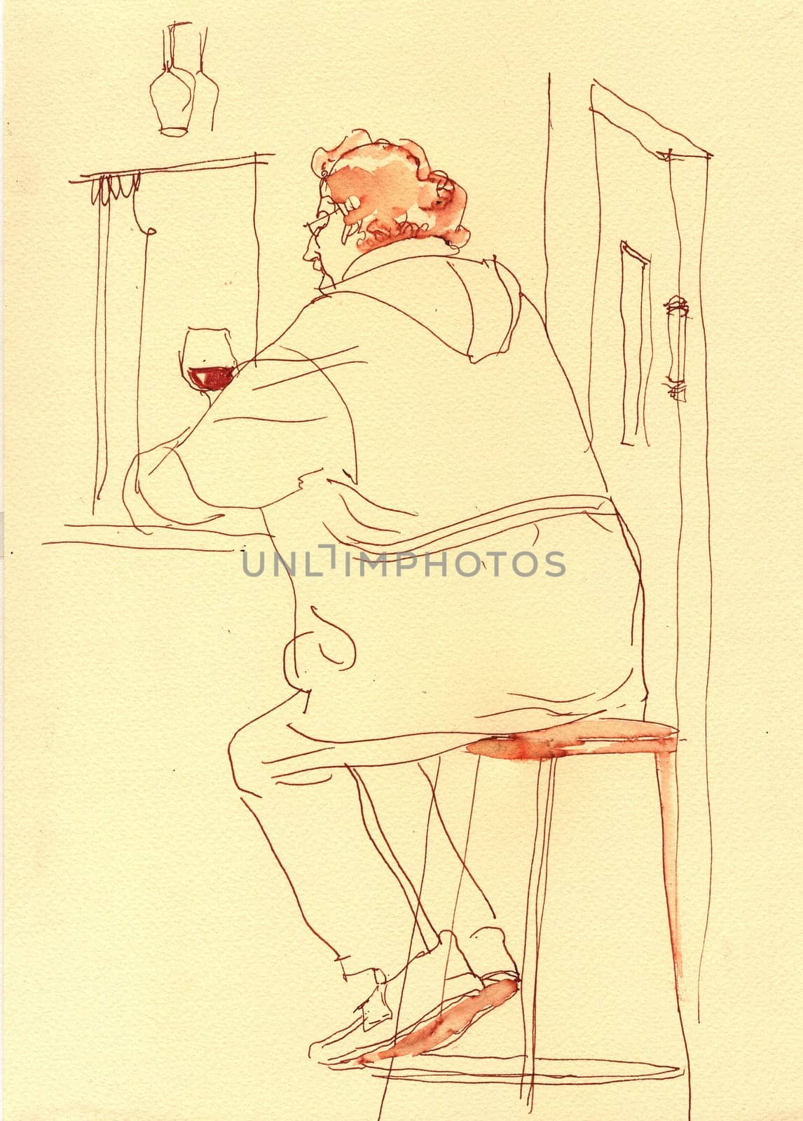The wine tasting. A glass of wine. People in the restaurant