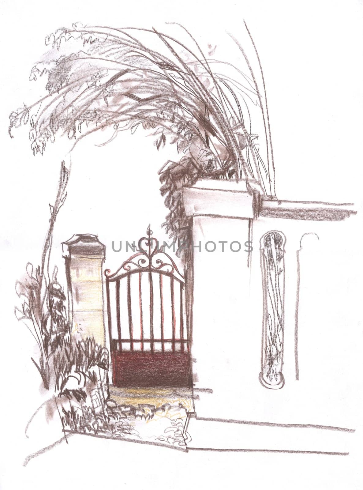 Old gate at the provincial European street. Architecture and the city. French province.