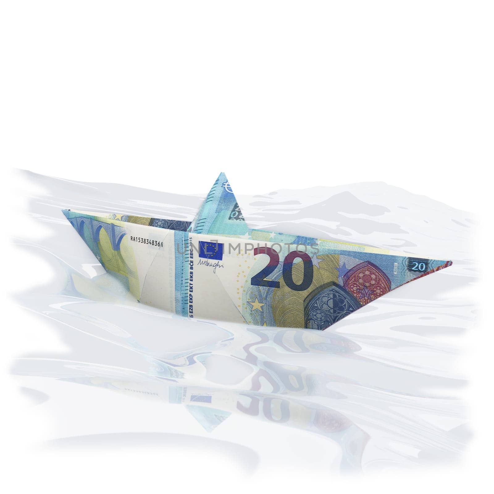 Paper boats made of twenty euro notes