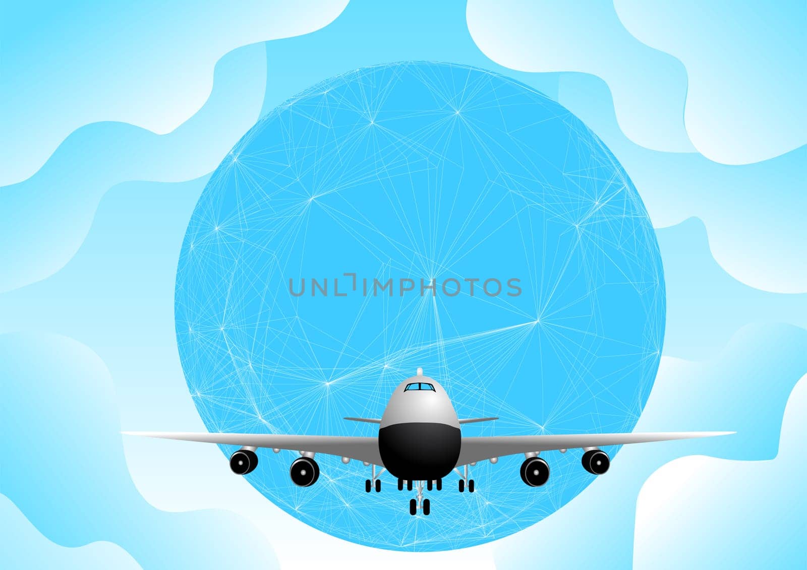 plane and earth against a blue sky with cloud