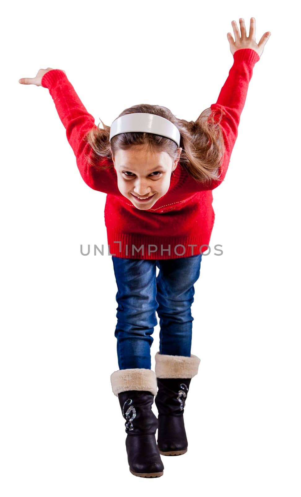 Little girl giving an obeisance (bow) looking to the camera happily