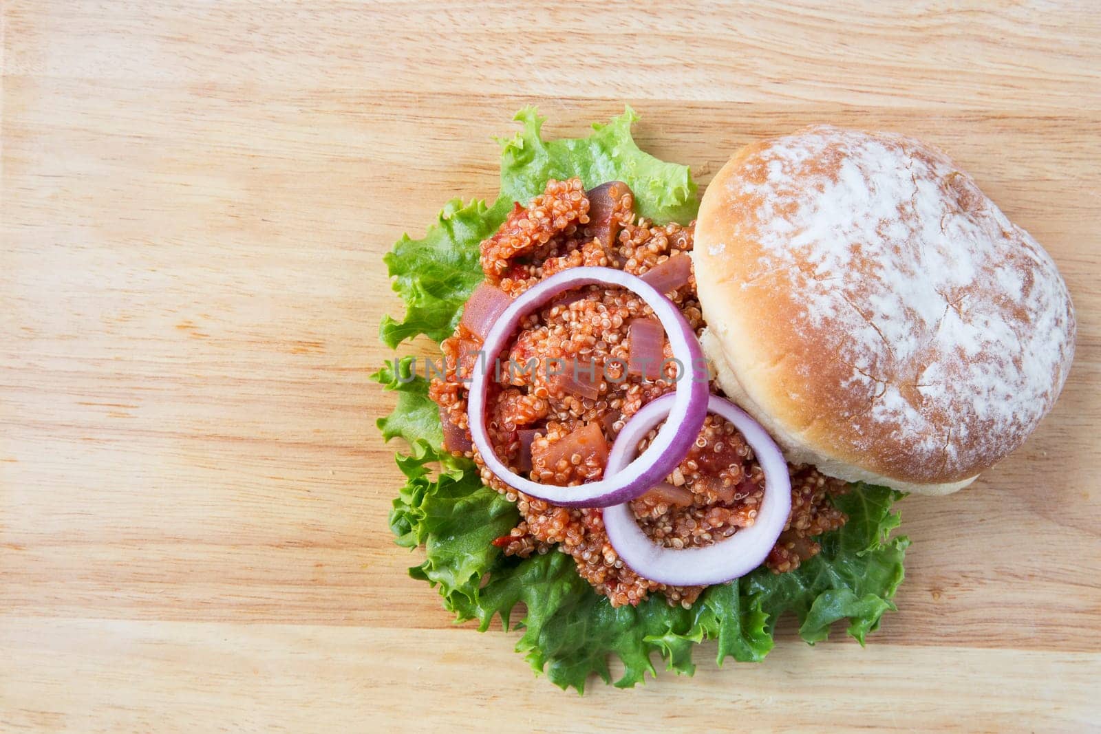Fresh homemade vegan quinoa sloppy joe from above.