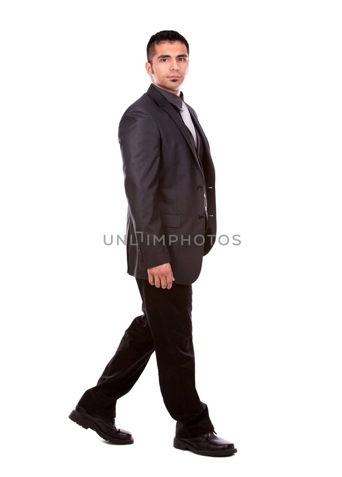 young business man wearing suit posing on white background