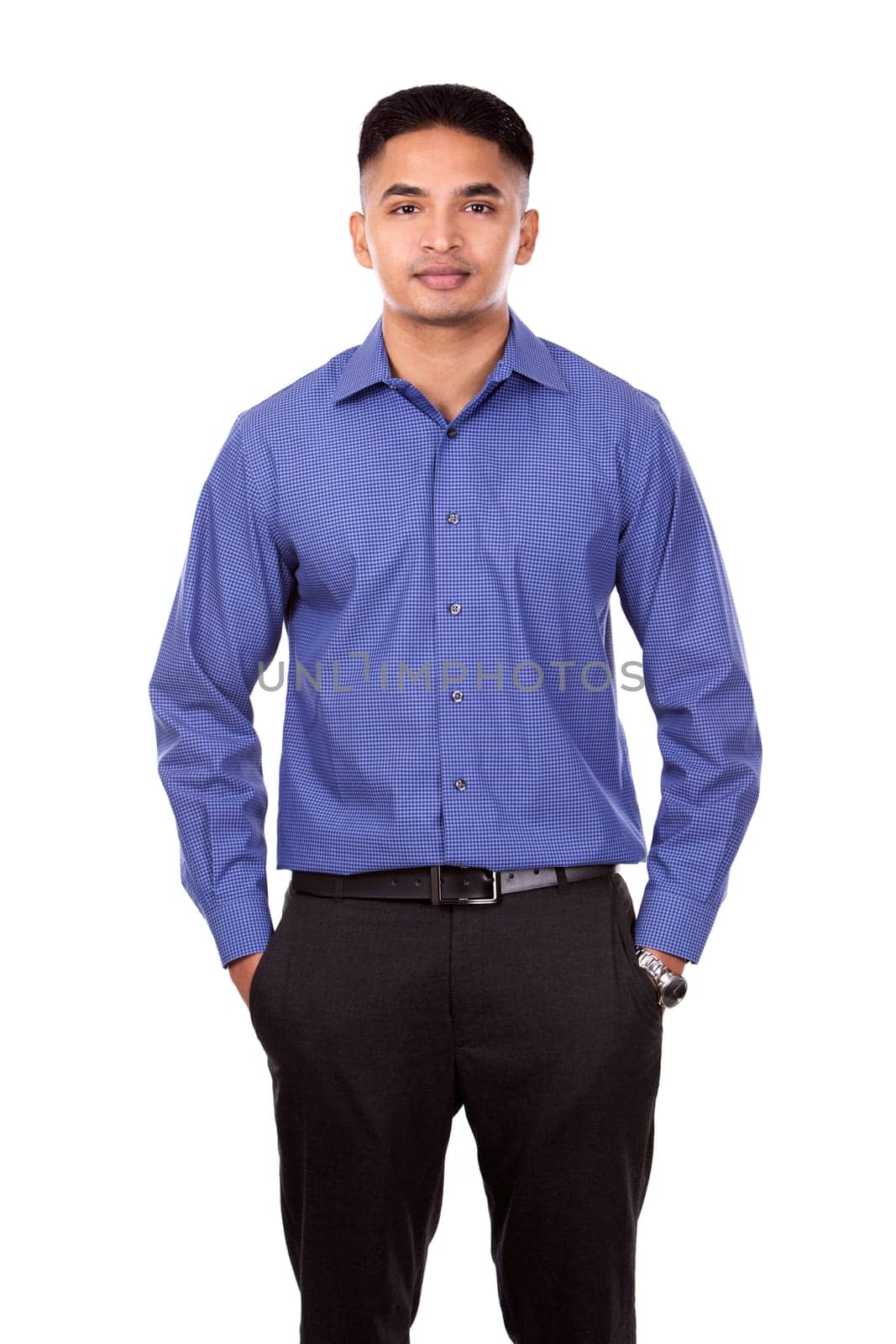 young business man posing on white isolated background