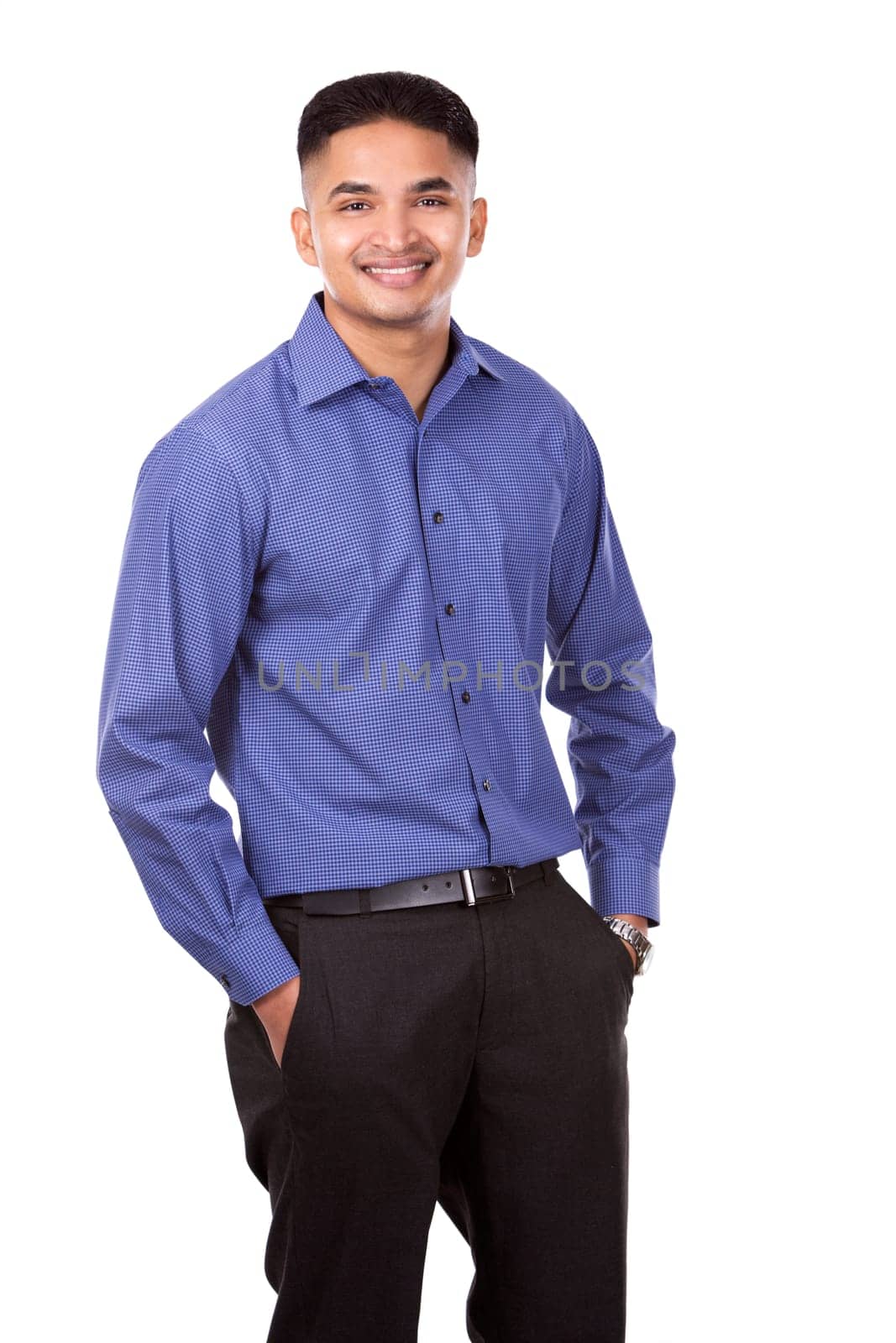 young business man posing on white isolated background
