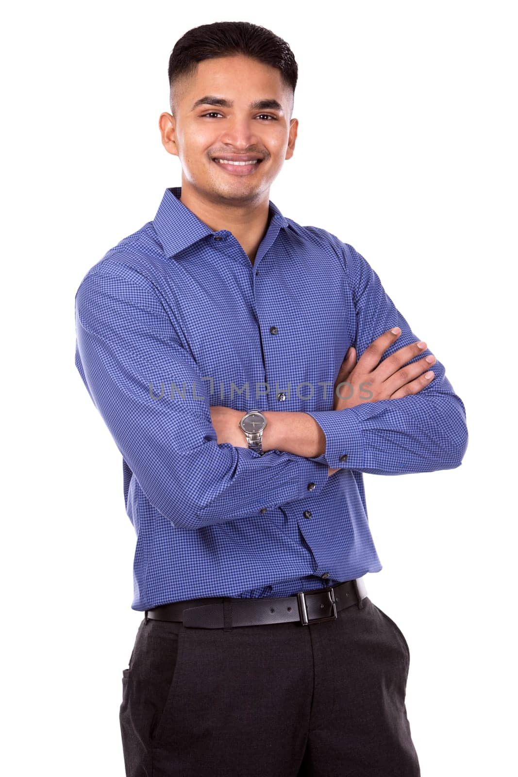 young business man posing on white isolated background